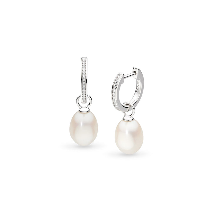Kit Heath Revival Classic Pearl Glitz FP Zirconia Rhodium Plated Hinged Hoop Drop Earrings (M) 50429FPC