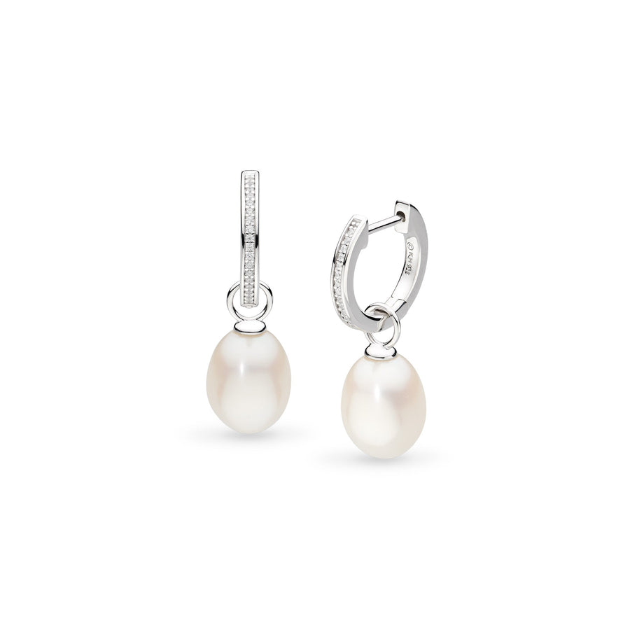 Kit Heath Revival Classic Pearl Glitz Zirconia Rhodium Plated Hinged Hoop Earrings 50429FPC