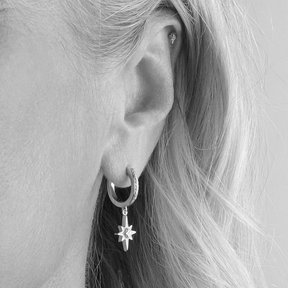 Kit Heath Céleste North Star Zirconia Rhodium Plated Hinged Hoop Drop Earrings 50456CZ