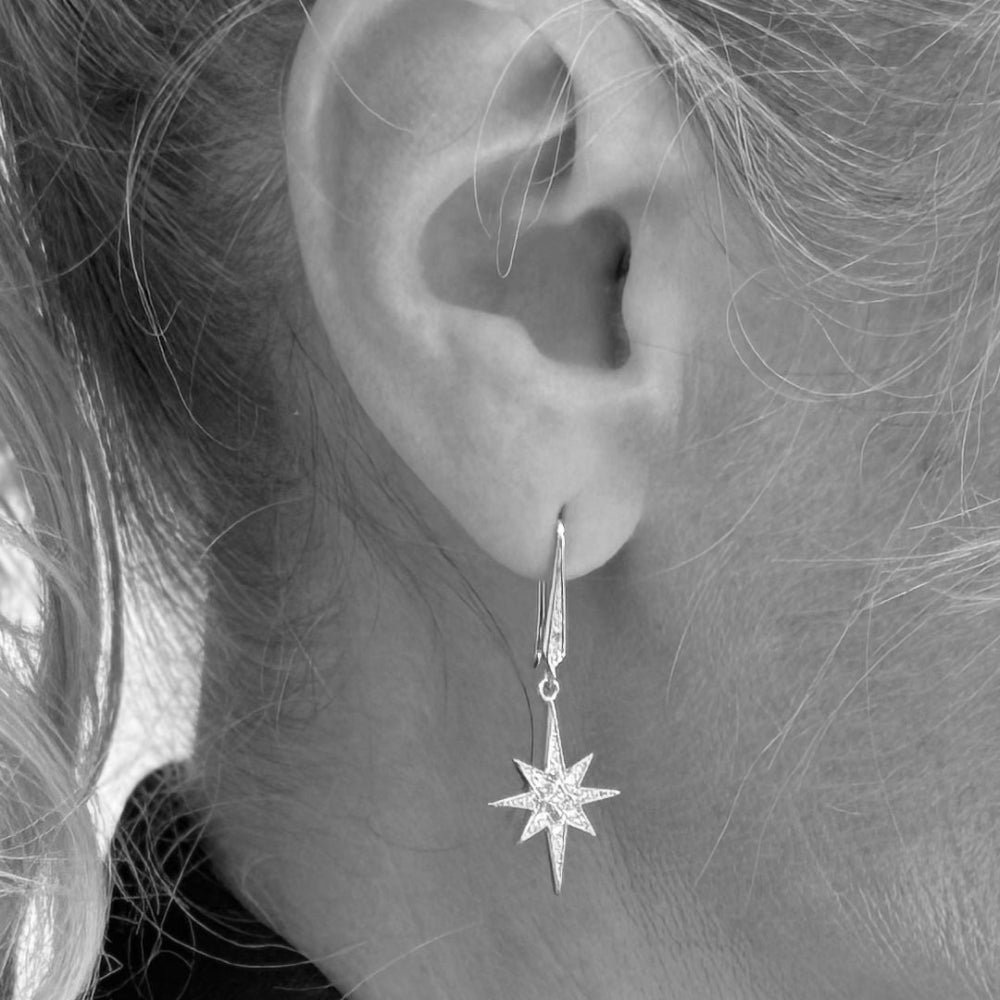 Kit Heath Céleste North Star Zirconia Rhodium Plated Grande Drop Earrings 50457CZ