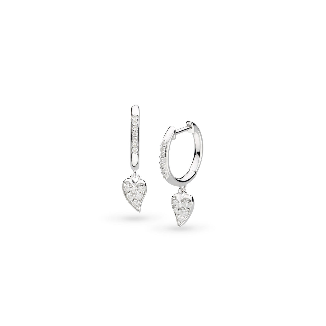 Kit Heath Desire Kiss Precious Pavé  Rhodium Plated Heart Hinged Hoop Drop Earrings 50511WT