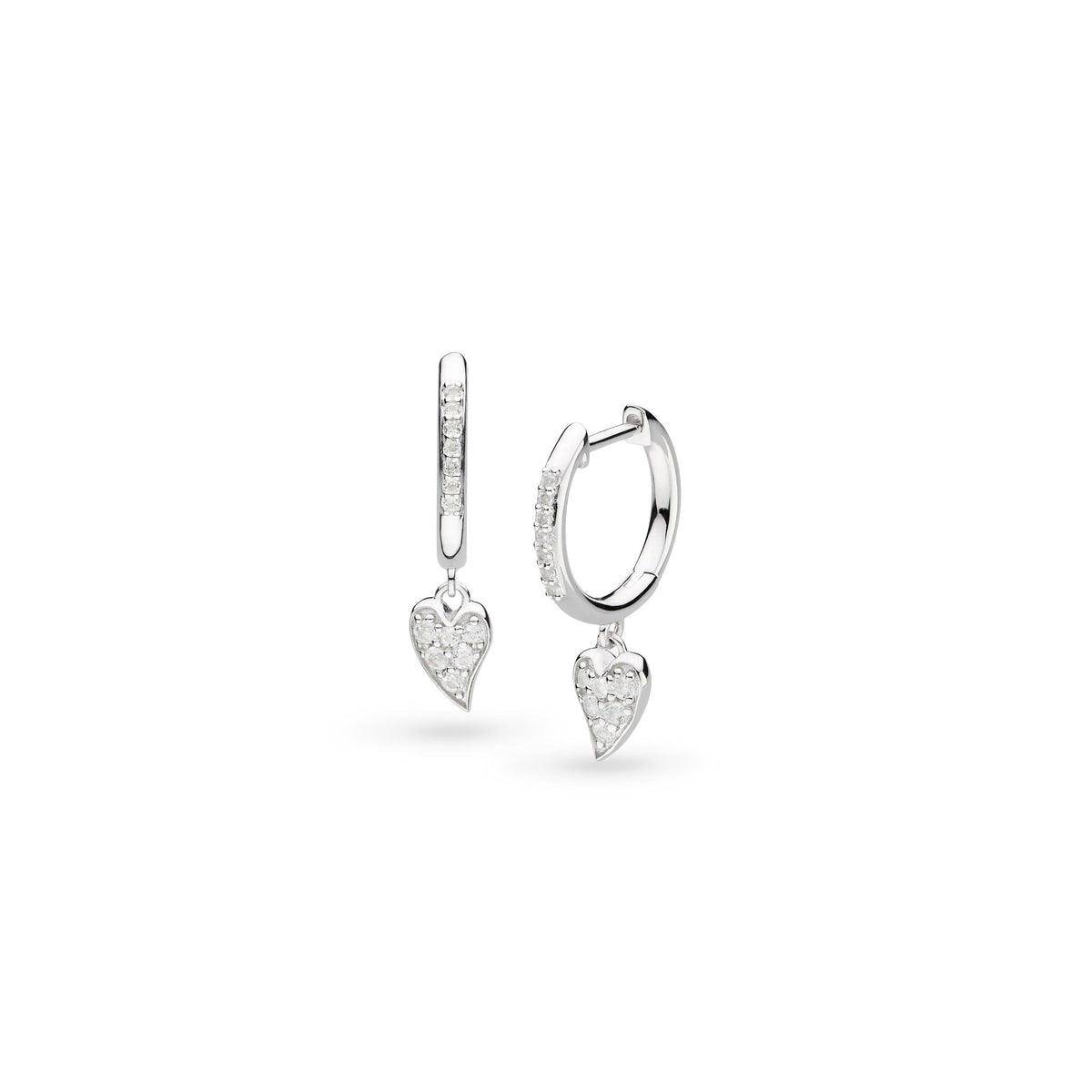 Kit Heath Desire Kiss Precious Pavé  Rhodium Plated Heart Hinged Hoop Drop Earrings 50511WT