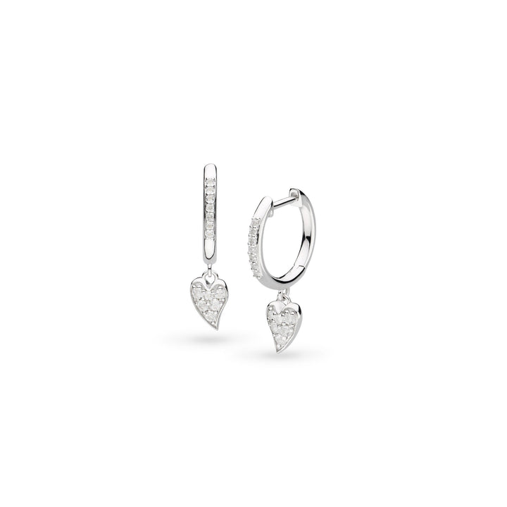 Kit Heath Desire Kiss Precious Pavé  Rhodium Plated Heart Hinged Hoop Drop Earrings 50511WT