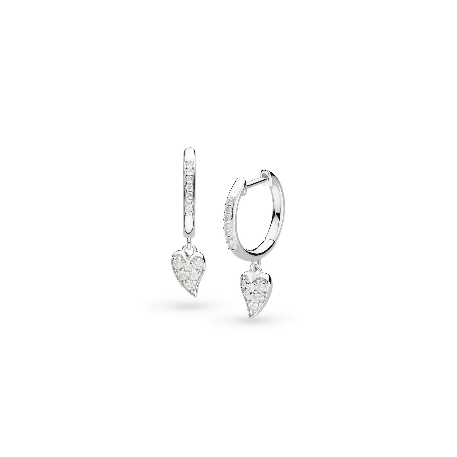 Kit Heath Desire Kiss Precious Pavé  Rhodium Plated Heart Hinged Hoop Drop Earrings 50511WT