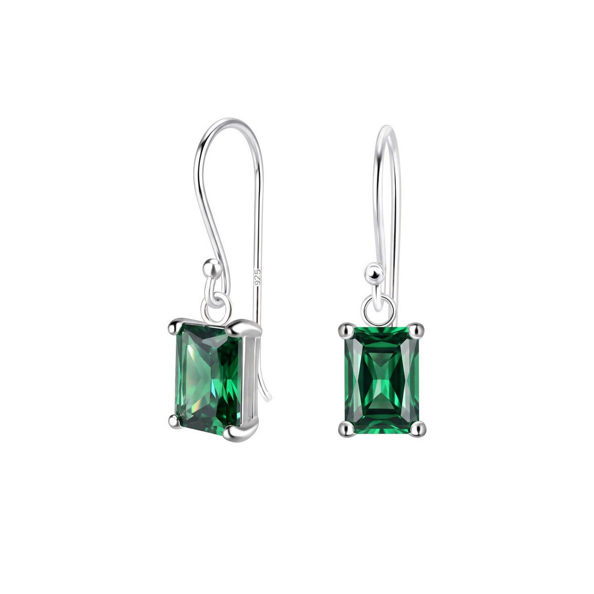 Dew 4x6mm Baguette Green CZ Drop Earrings