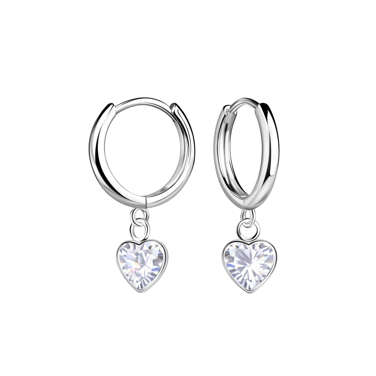 Dew Zirconia Heart Charm Hinged Hoop Earrings 53102CZ
