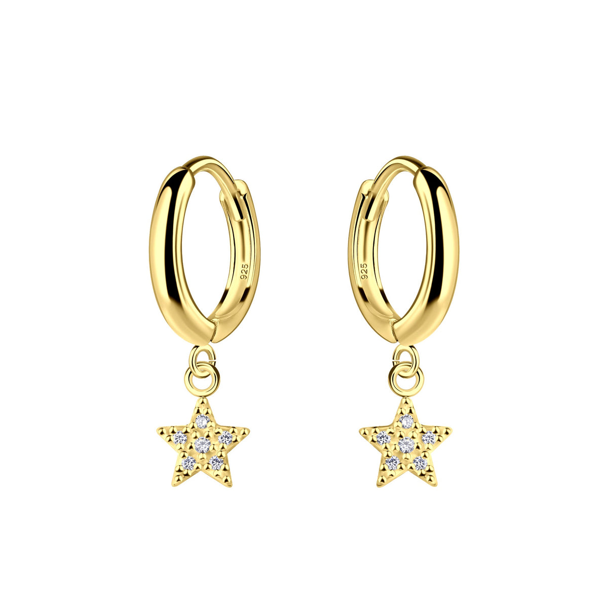 Dew Zirconia Gold Plated Star Charm Hinged Hoop Earrings 53103GCZ