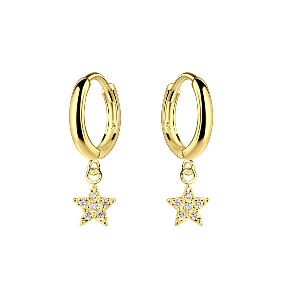 Dew Zirconia Gold Plated Star Charm Hinged Hoop Earrings 53103GCZ