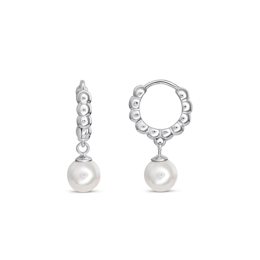 Dew 6mm Shell Pearl Beaded Hinged Hoop Earrings 53116SHP