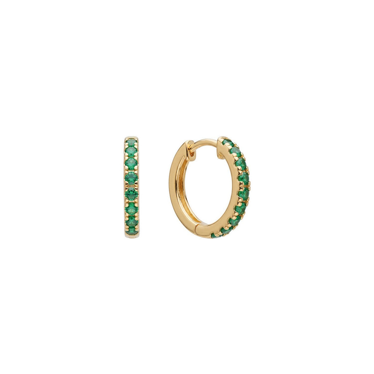 Dew Green Gold Plated CZ 15mm Hinged Hoop Earrings