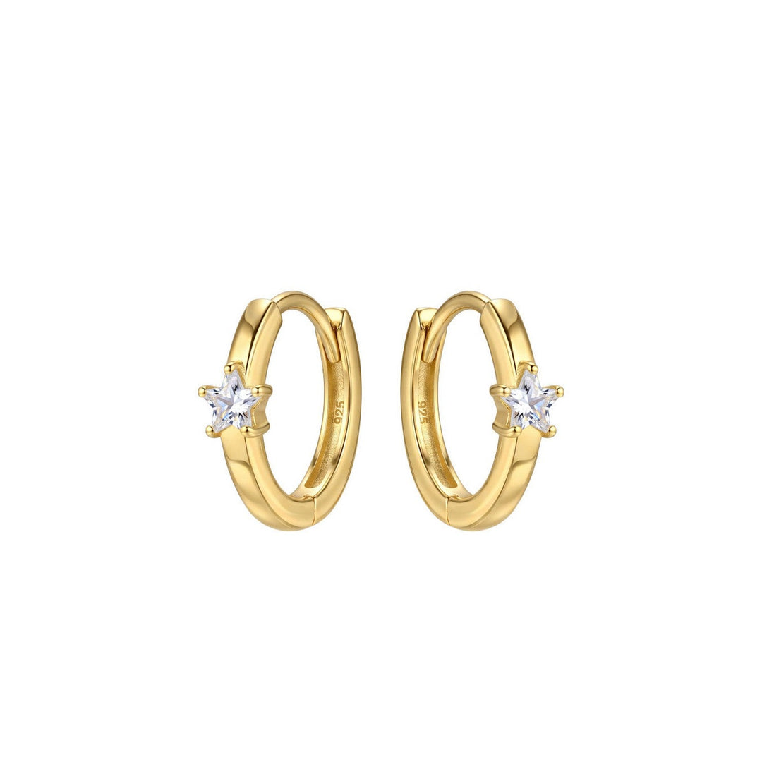 Dew Gold Plated CZ Mini Star Hinged Hoop Earrings