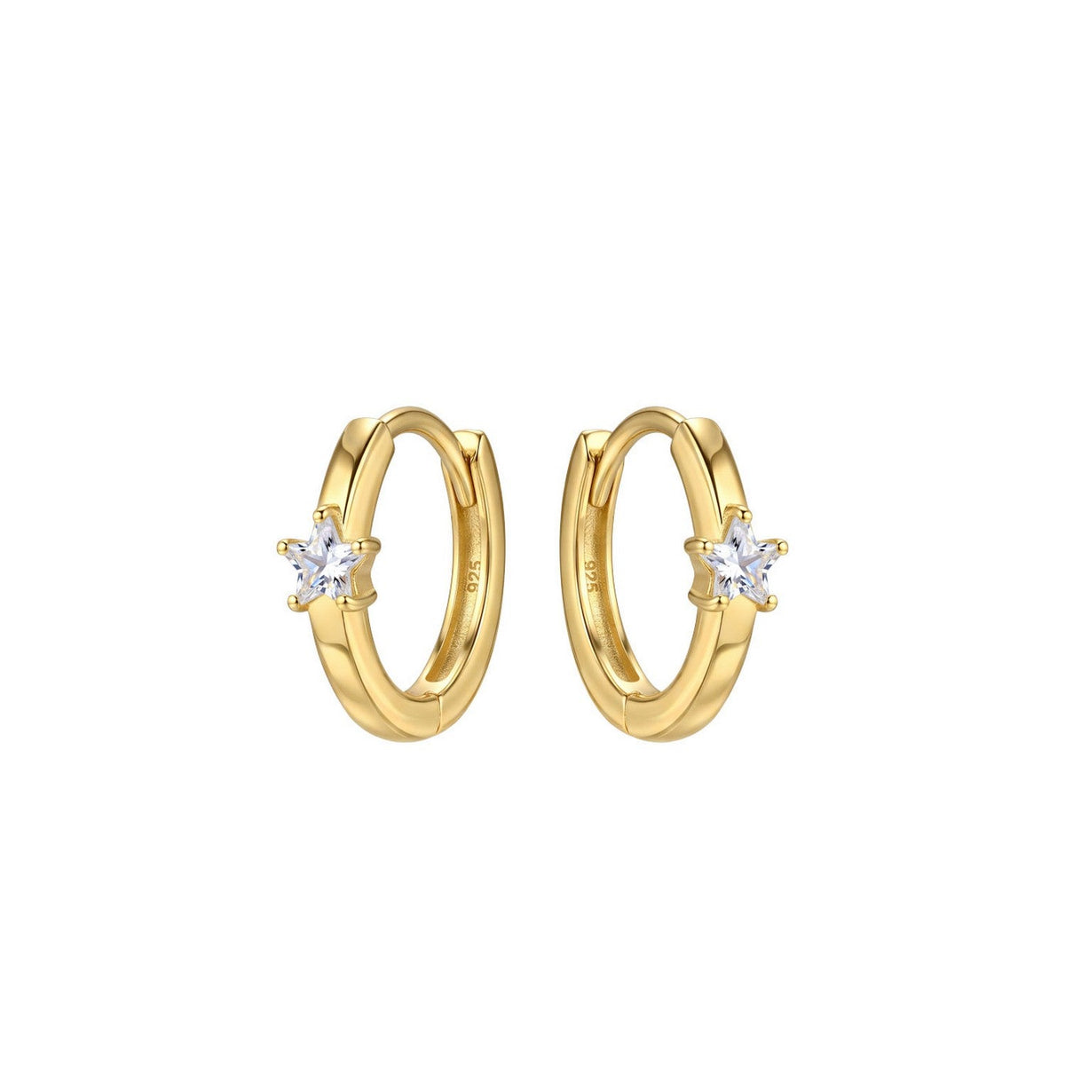 Dew Gold Plated CZ Mini Star Hinged Hoop Earrings