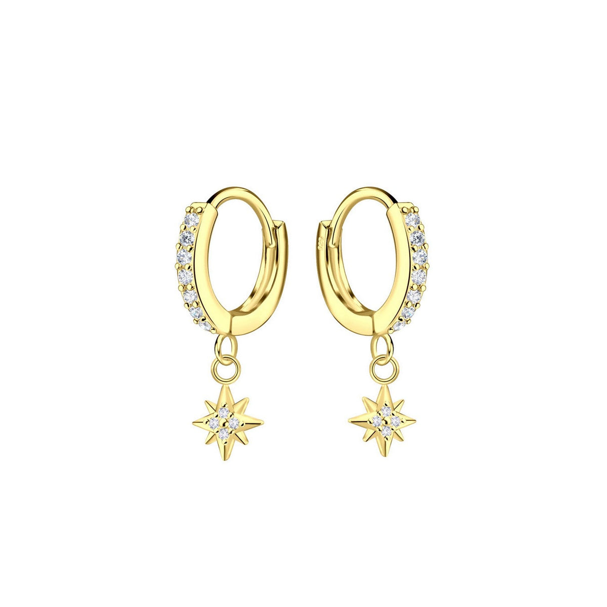 Dew Gold Plated Star CZ Charm Hoop Earrings