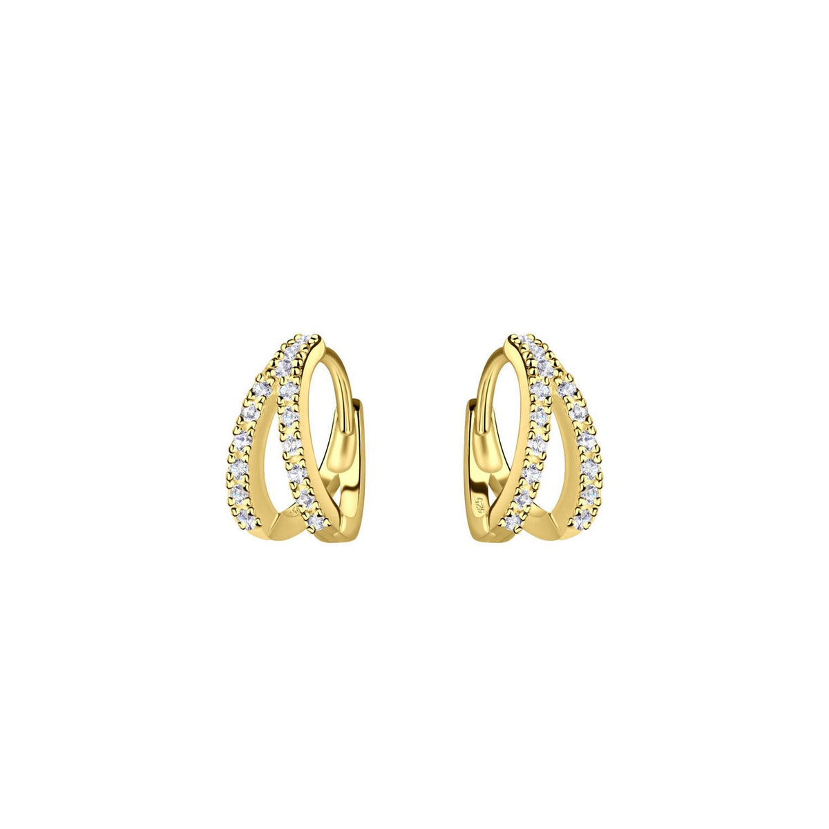 Dew Gold Plated CZ Double Band Hoop Earrings