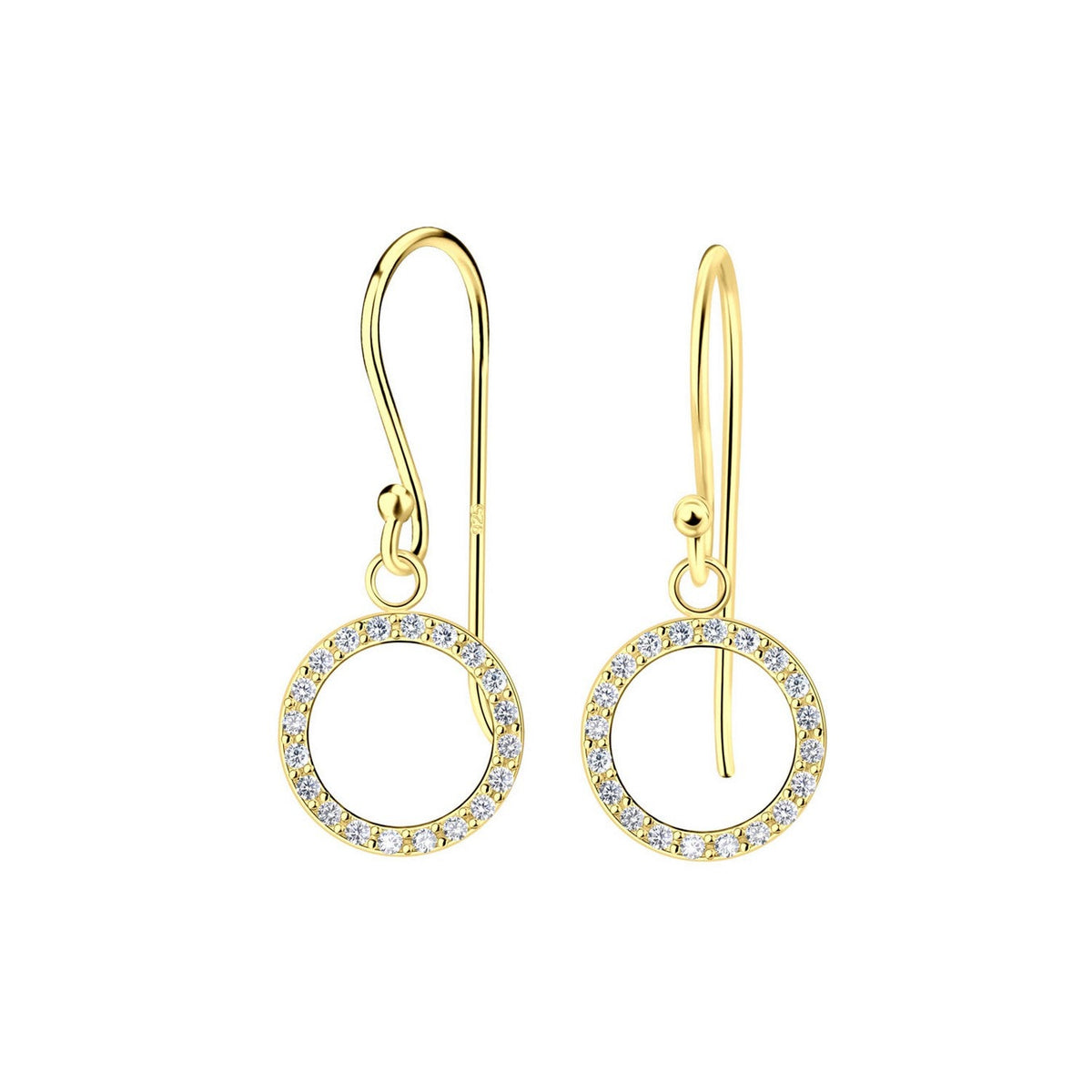 Dew Gold Plated Open Circle CZ Drop Earrings