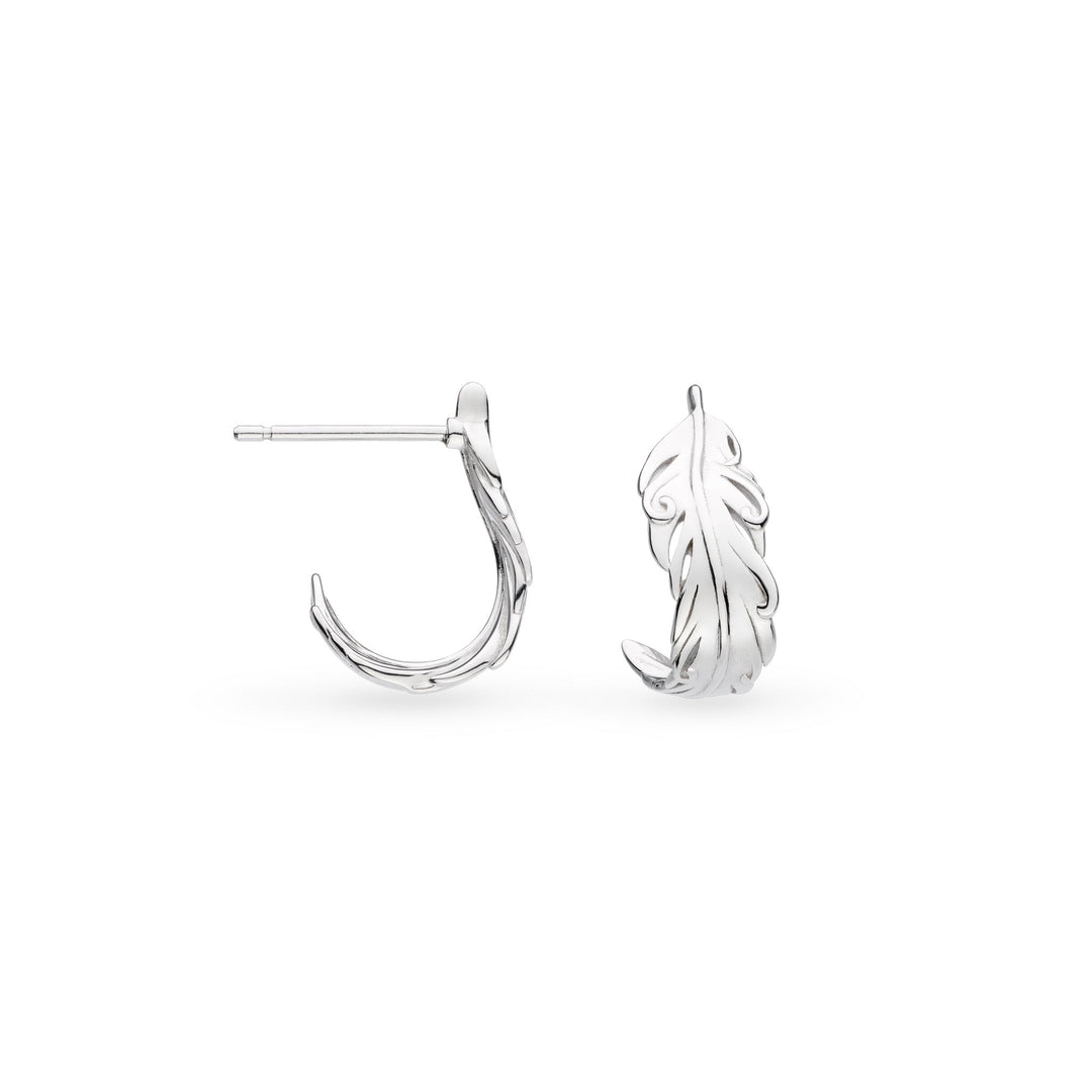 Kit Heath Feather Wisp Rhodium Plated Semi Hoop Stud Earrings 60315RP