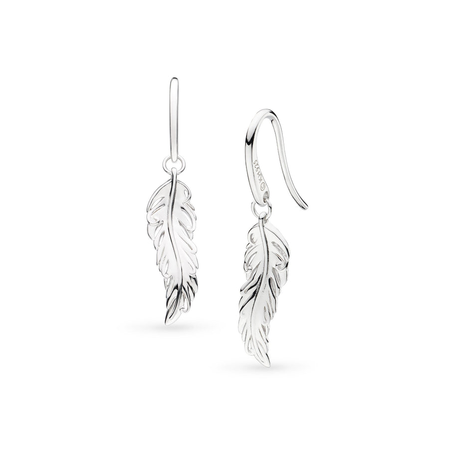 Kit Heath Feather Wisp Rhodium Plated Drop Earrings 60316RP