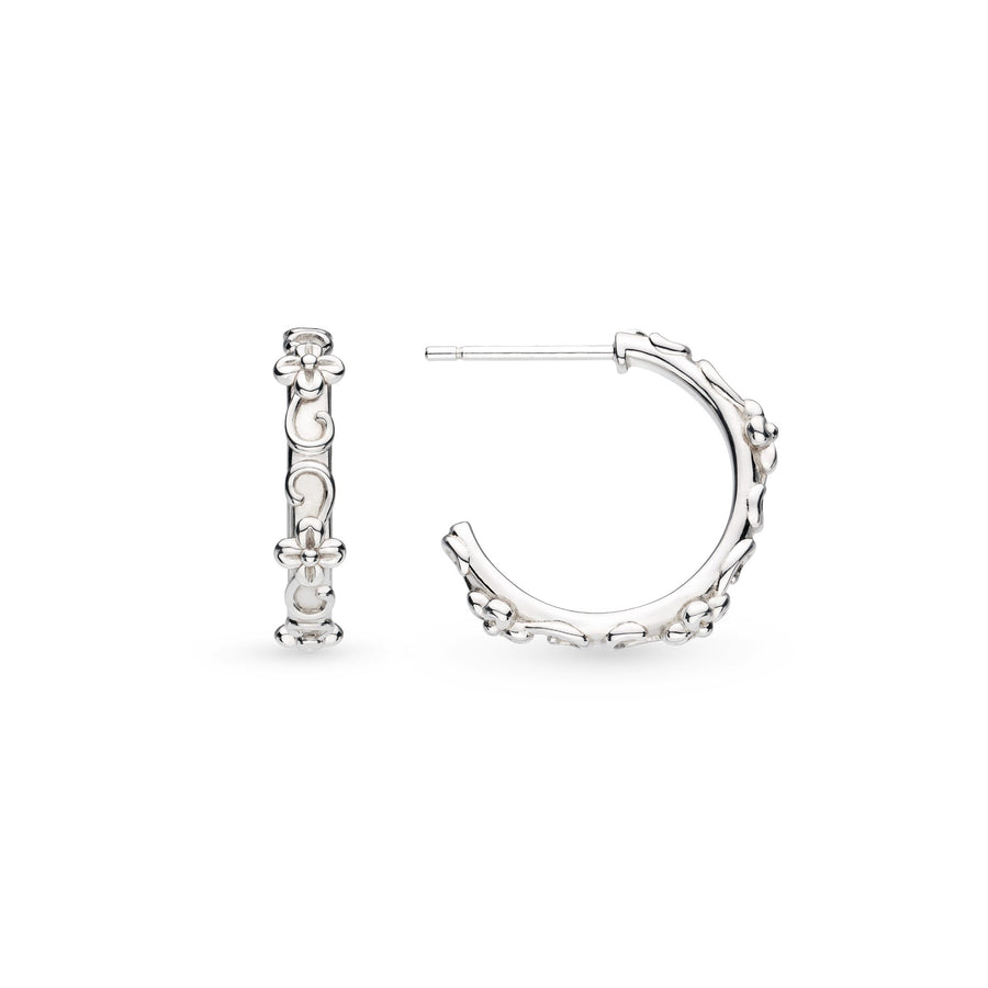Kit Heath Blossom Flyte Honey Flower Rhodium Plated Semi Hoop Stud Earrings 60330RP