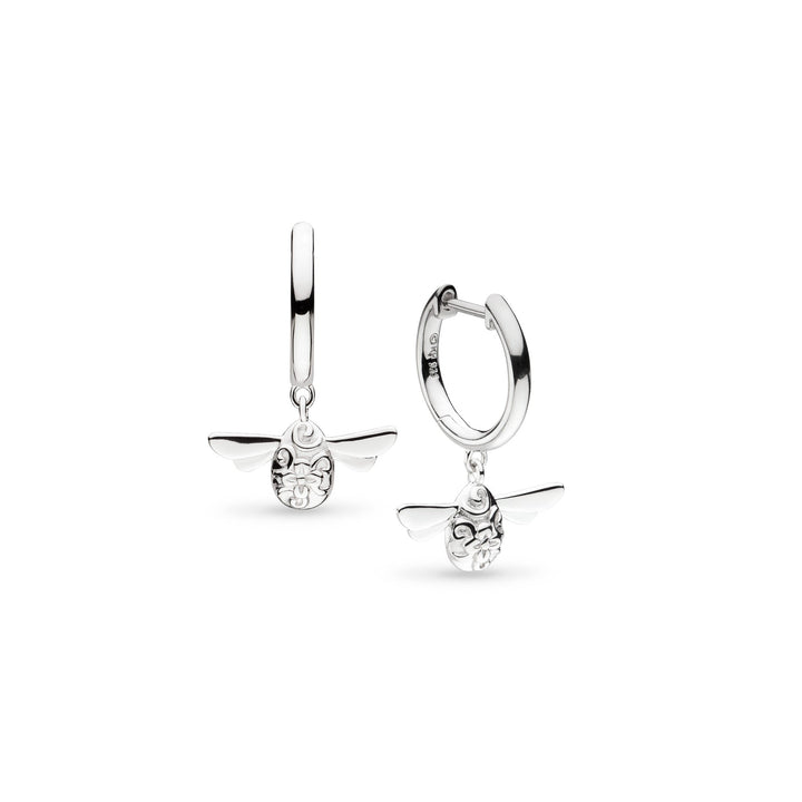Kit Heath Blossom Flyte Honey Bee Rhodium Plated Hinged Hoop Drop Earrings 60337RP