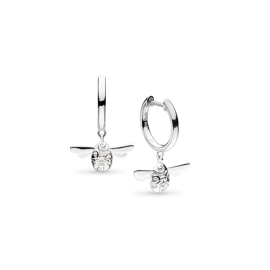 Kit Heath Blossom Flyte Honey Bee Rhodium Plated Hinged Hoop Drop Earrings 60337RP