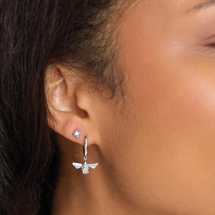 Kit Heath Blossom Flyte Honey Bee Rhodium Plated Hinged Hoop Drop Earrings 60337RP