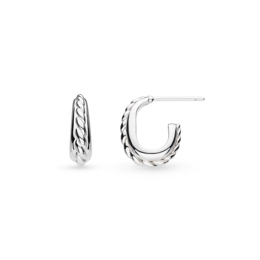 Kit Heath Marina Rope Band Rhodium Plated Semi Hoop Stud Earrings 61065RP