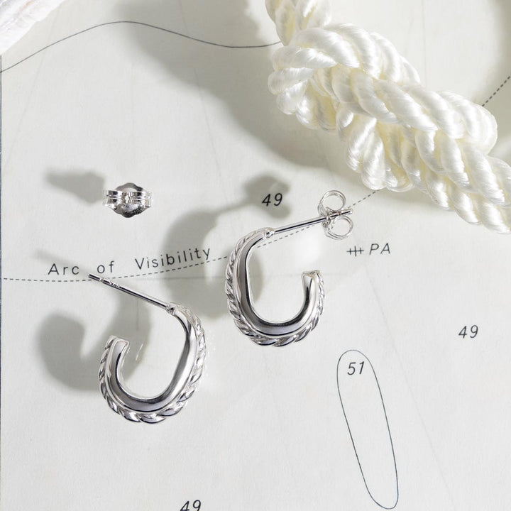 Kit Heath Marina Rope Band Rhodium Plated Semi Hoop Stud Earrings 61065RP
