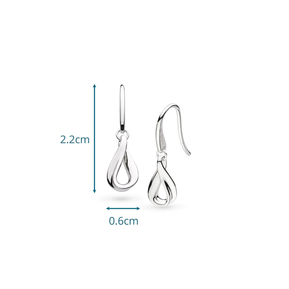 Silver earrings with measurements on a white background