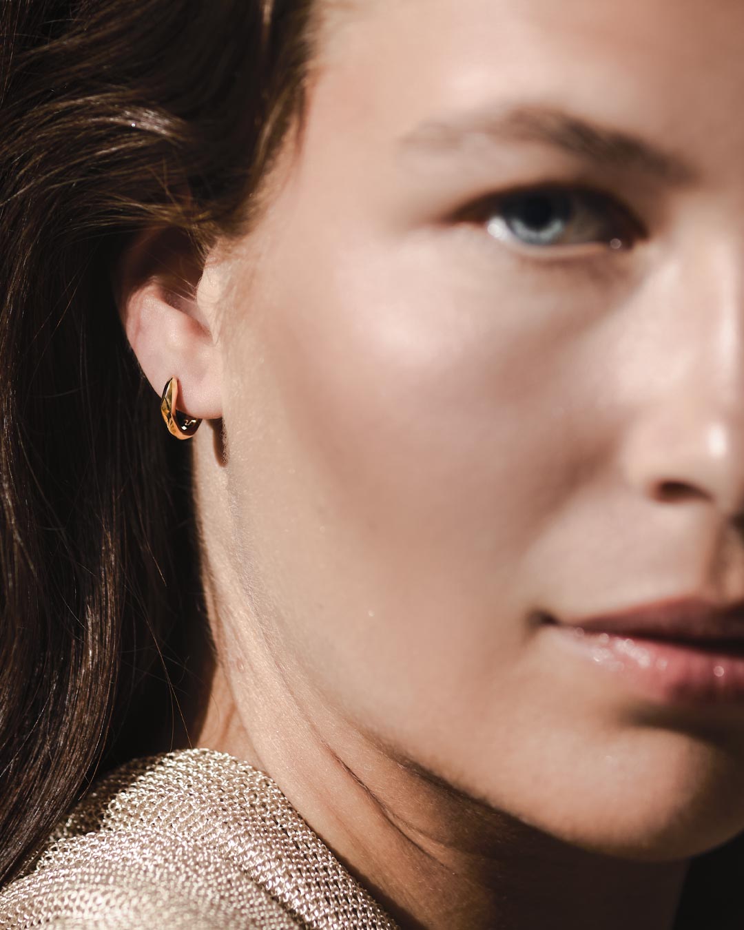 Kit Heath Glint Geo Golden Gold Plated Narrow Hinged Hoop Earrings 61252GD