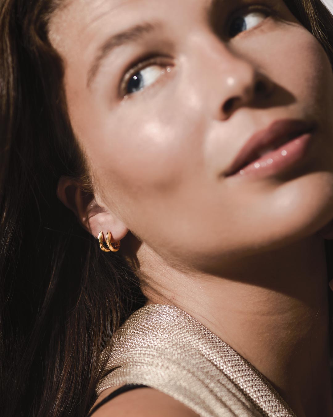 Kit Heath Glint Geo Golden Gold Plated Narrow Hinged Hoop Earrings 61252GD
