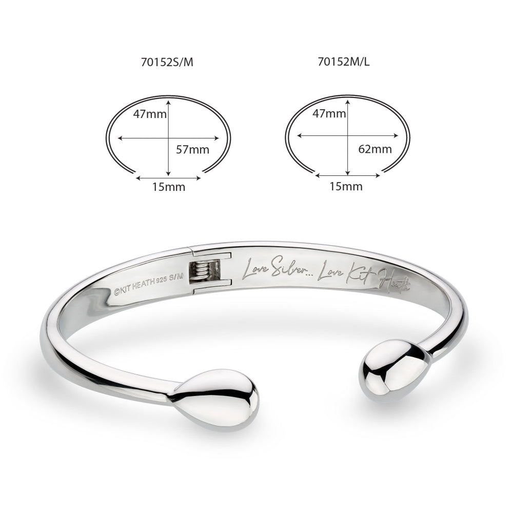 Silver bracelet with measurement details on a white background