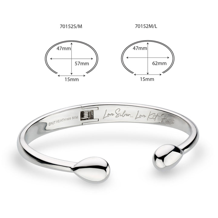 Silver bracelet with measurement details on a white background