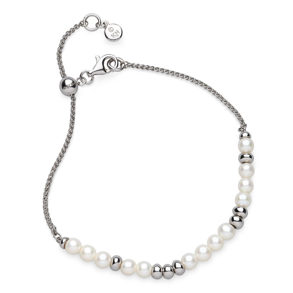 Kit Heath Coast Tumble Pearl Rhodium Plated Beaded 7 Slider Bracelet 70167FP