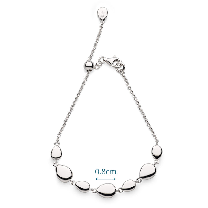 Silver bracelet with teardrop-shaped beads on a white background