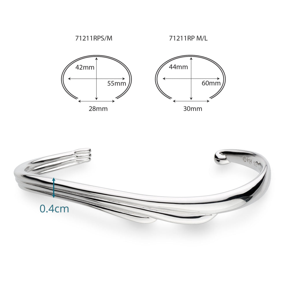 Silver bracelet with size measurements on a white background