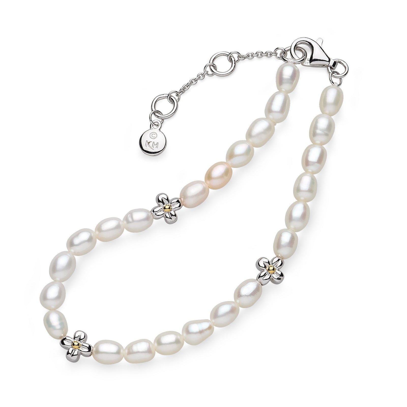Kit Heath Blossom Flyte Honey Flower Rhodium Rice Pearl 7.5 Station Bracelet 70332FP