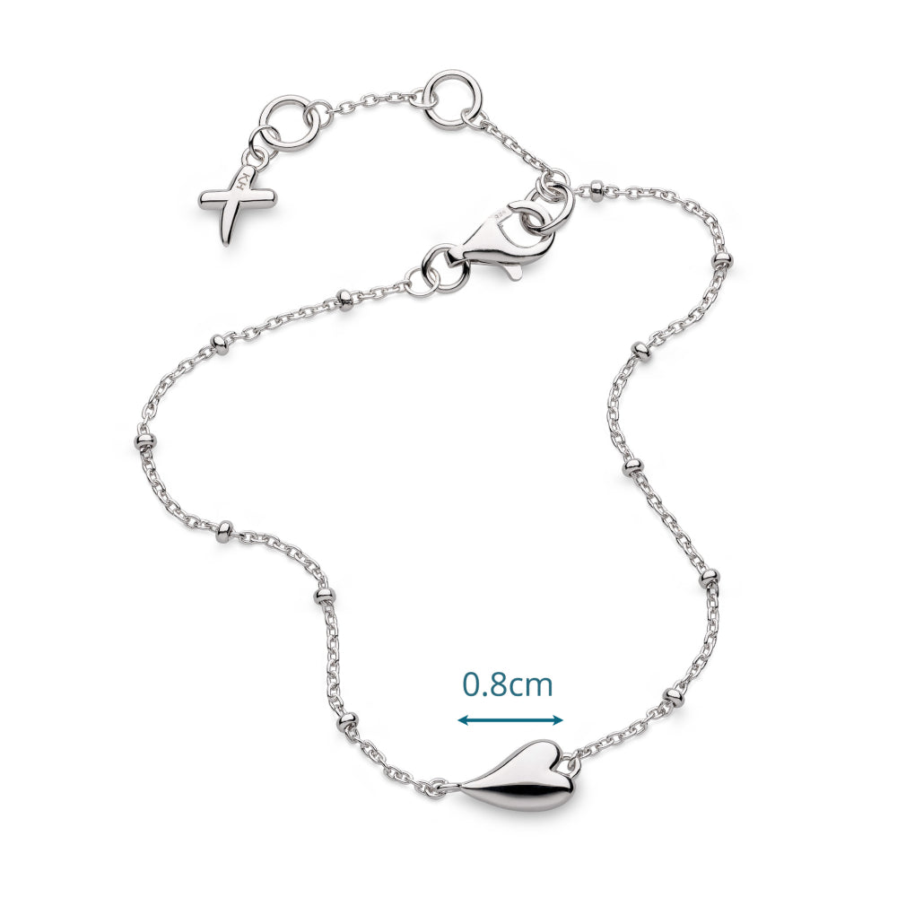 Silver bracelet with a heart-shaped clasp on a white background
