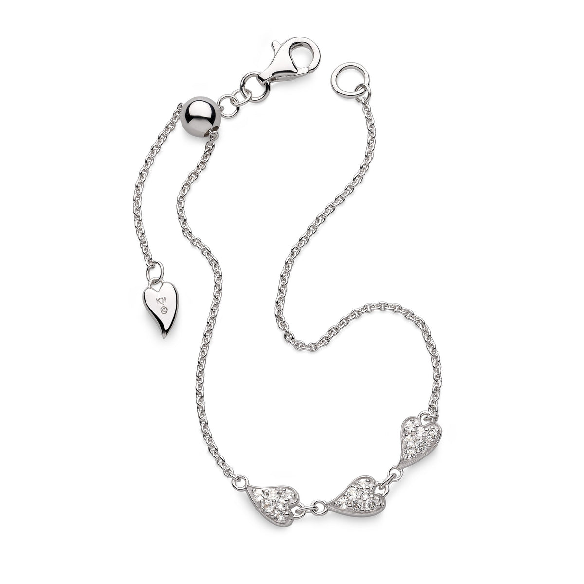 Kit Heath Desire Kiss Precious Pavé  Rhodium Plated Heart Triplet 7? Slider Bracelet  70511WT
