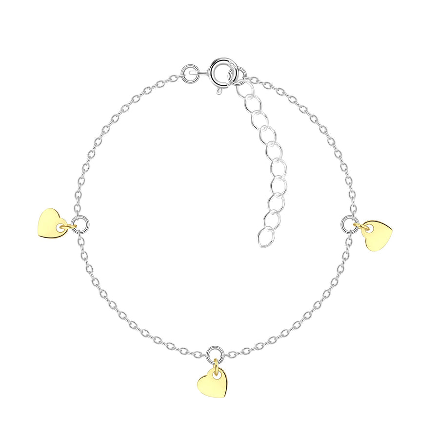 Dew Gold Plated Detail Heart Charm Station 7.5" Bracelet 72617GD