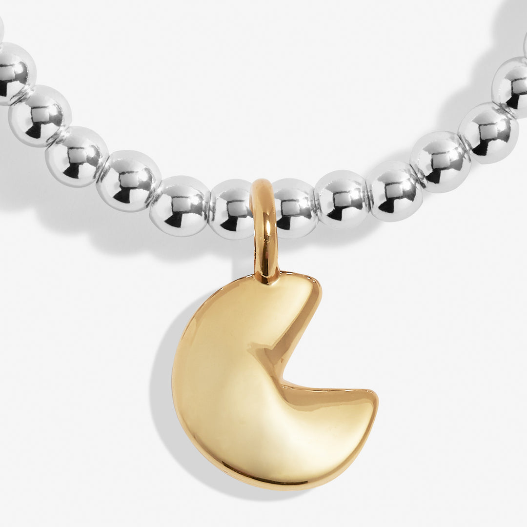 a necklace with a gold crescent on it