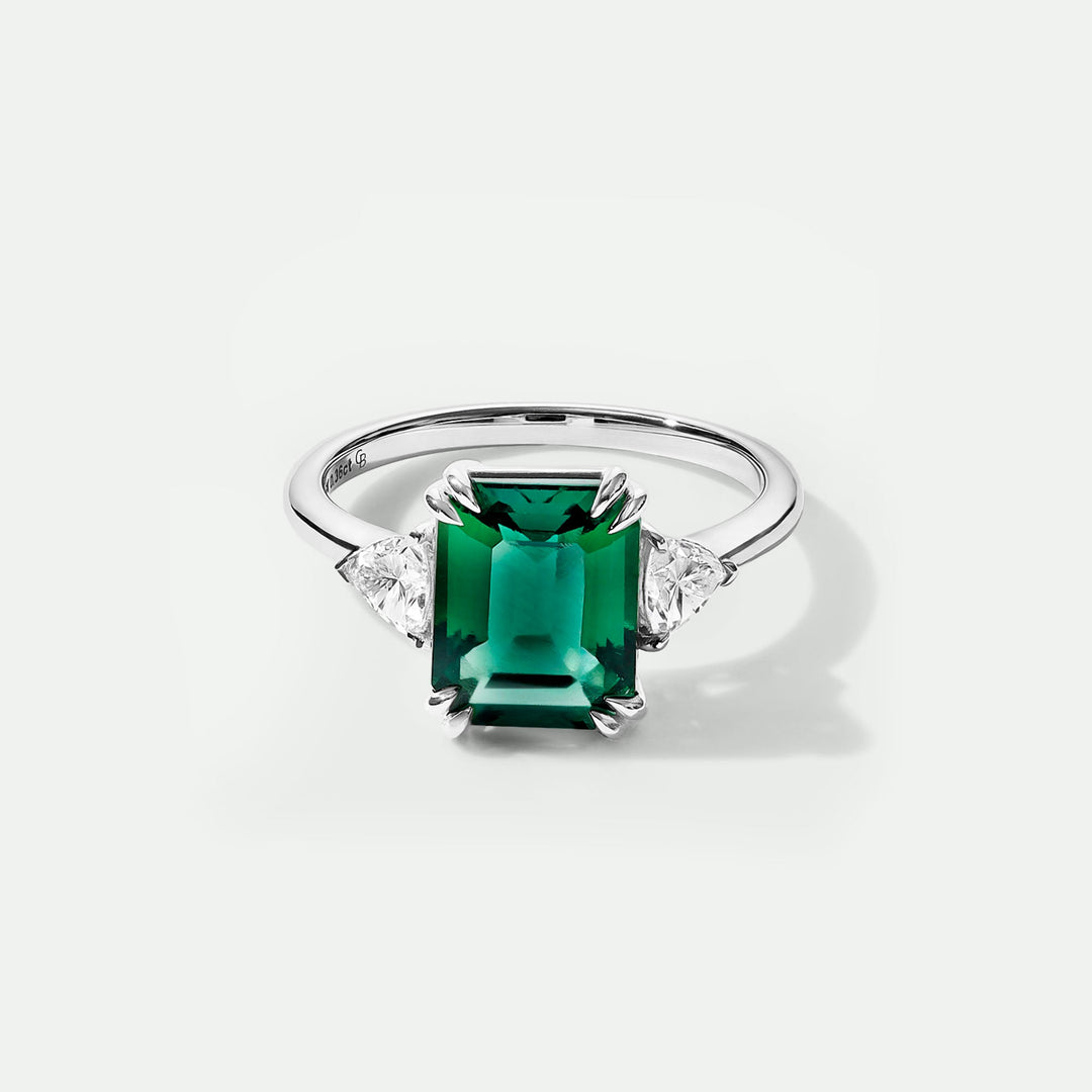 Cassie | 9ct White Gold Created Emerald and 0.36ct tw Lab Grown Diamond Ring-0