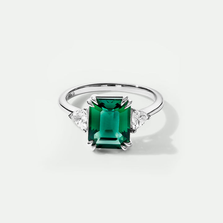 Cassie | 9ct White Gold Created Emerald and 0.36ct tw Lab Grown Diamond Ring-0
