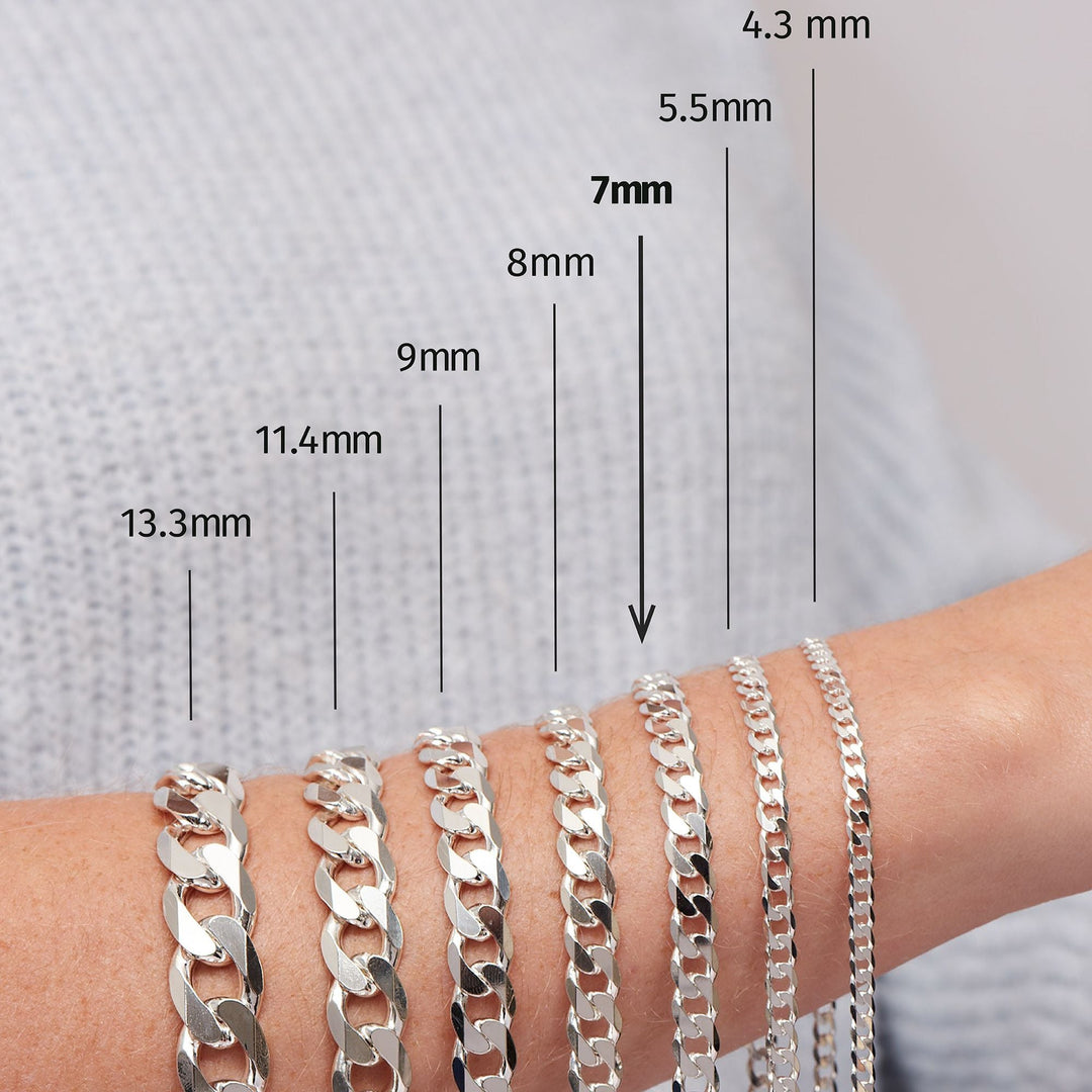 Sterling Silver Curb Chain (7mm) Necklace 22 inch