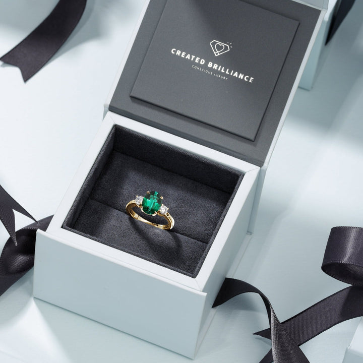 Ellison | 9ct Yellow Gold 0.33ct tw Lab Grown Diamond and Created Emerald Ring