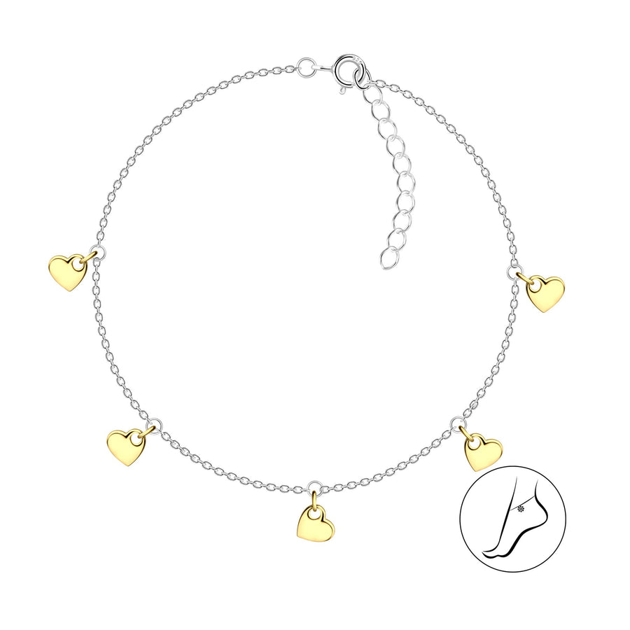 Dew Gold Plated Detail Heart Charm Station 10" Anklet 82617GD