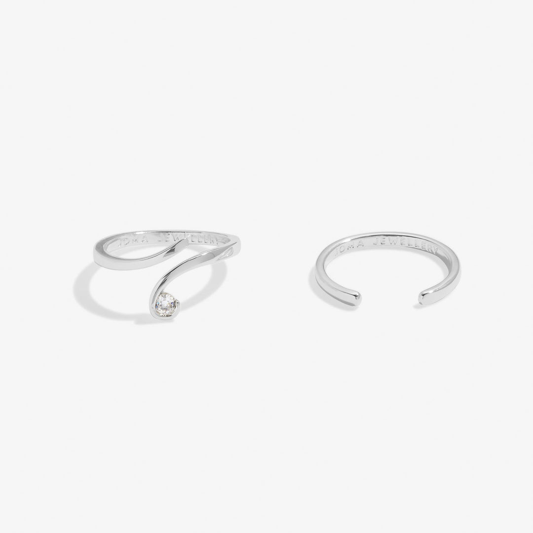 Soul Shine Ring Stack Zirconia Wave Silver Plated Set of 2 RingsRings 8481