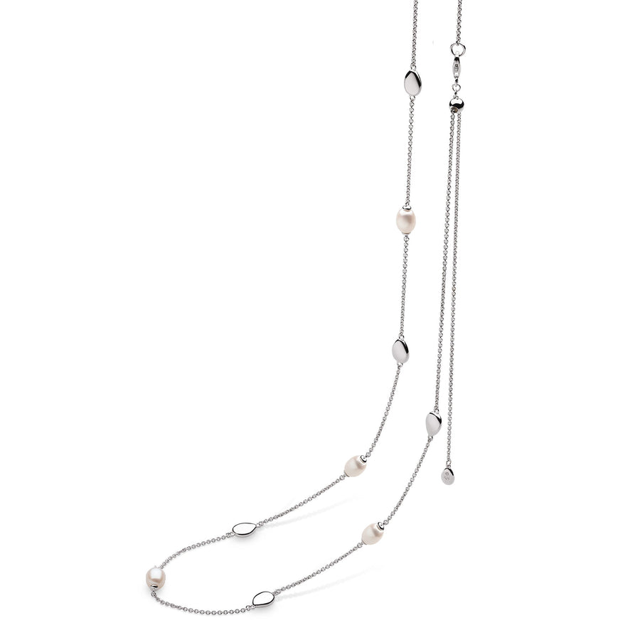 Kit Heath Coast Pebble Pearl Rhodium Plated Slider 22-32" Station Necklace  90169FP