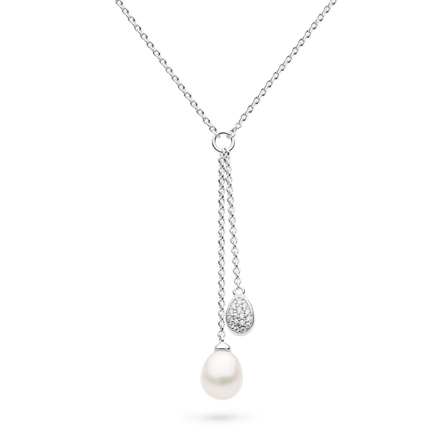 Kit Heath Coast Pebble Glisten Pavé Zirconia Rhodium Plated 17" Lariat Style Necklace 90181FPC