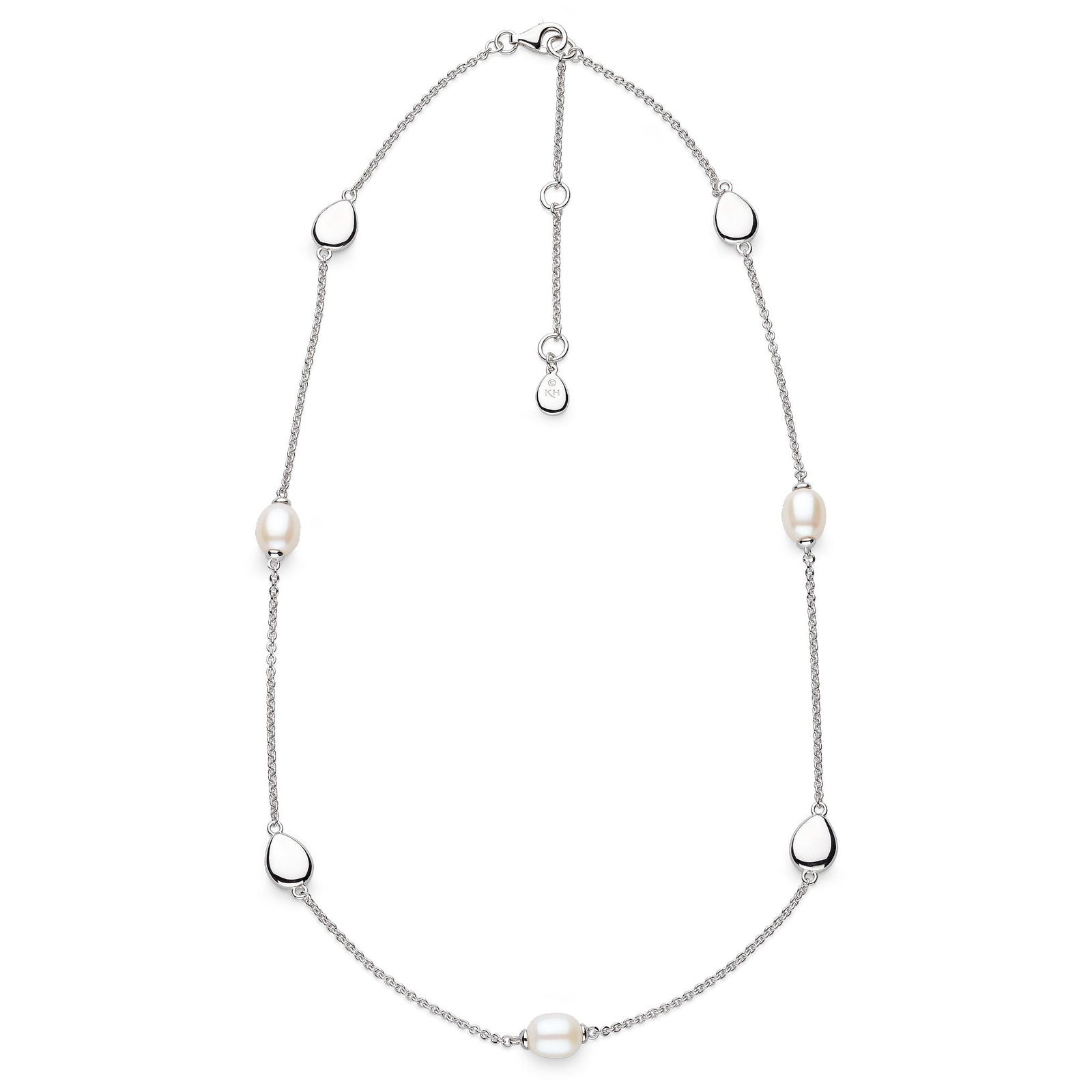 Kit Heath Coast Pebble Pearl Rhodium Plated Station 18" Necklace  90183FP