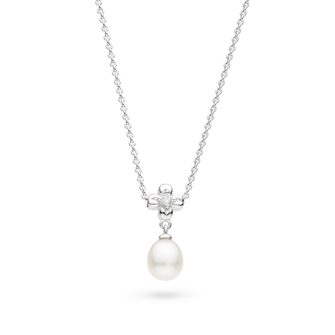 Kit Heath Blossom Flyte Honey Flower  Zirconia Rhodium Plated 18" Necklace 90333FPC